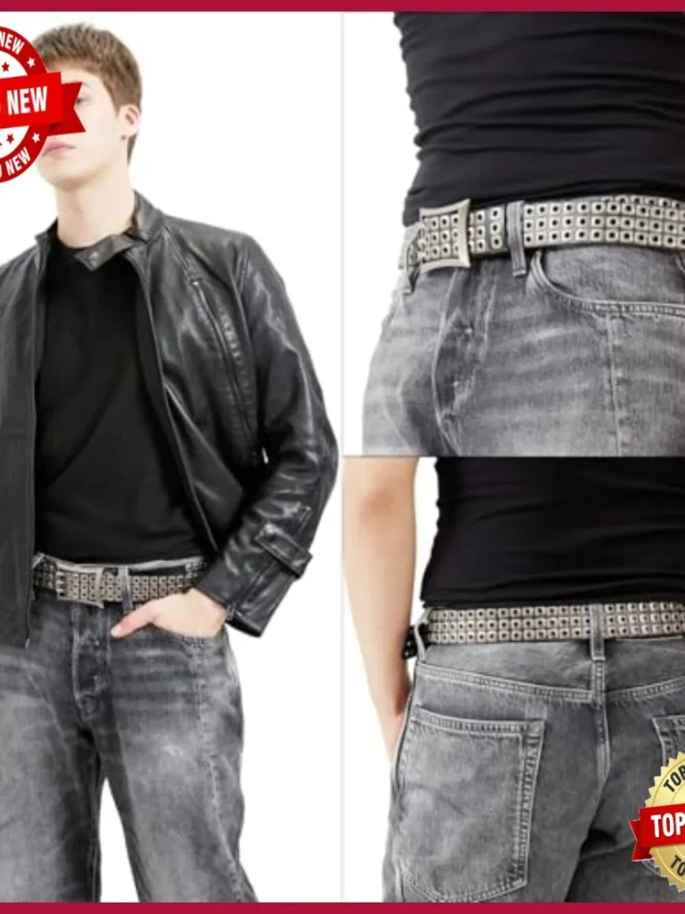 Three Studded Belt Genuine Leather Punk Y2K Gothic Belt